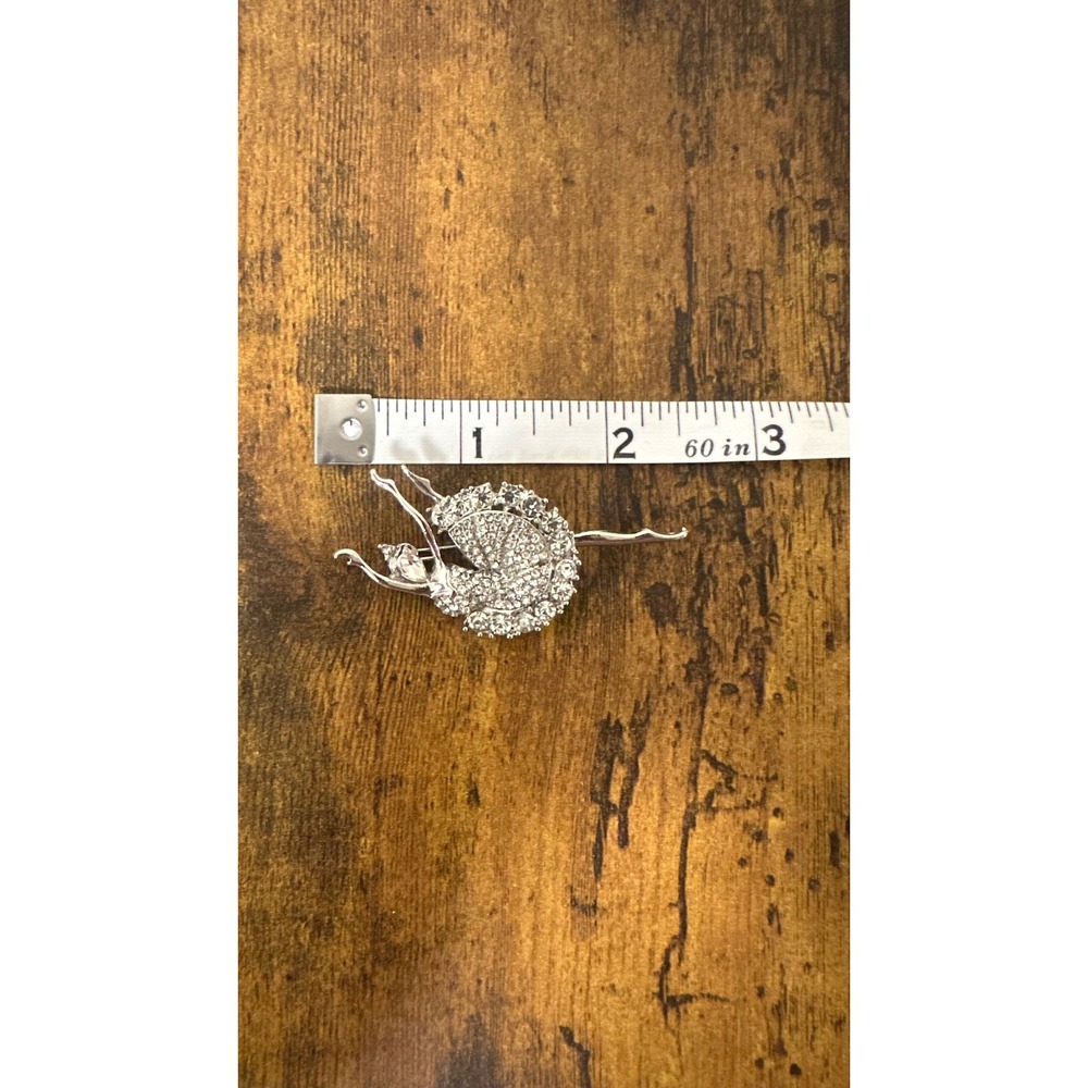 Vintage Ballerina Brooch Silver Tone Clear Rhinestone Crystal Dancer Pin